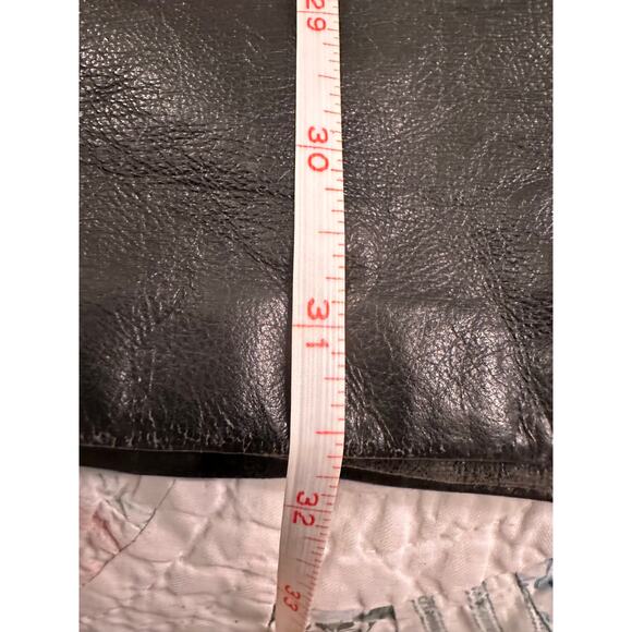 VINTAGE 80's VAKKO BLACK LEATHER DOUBLE BREASTED PEACOAT JACKET - Picture 5 of 9